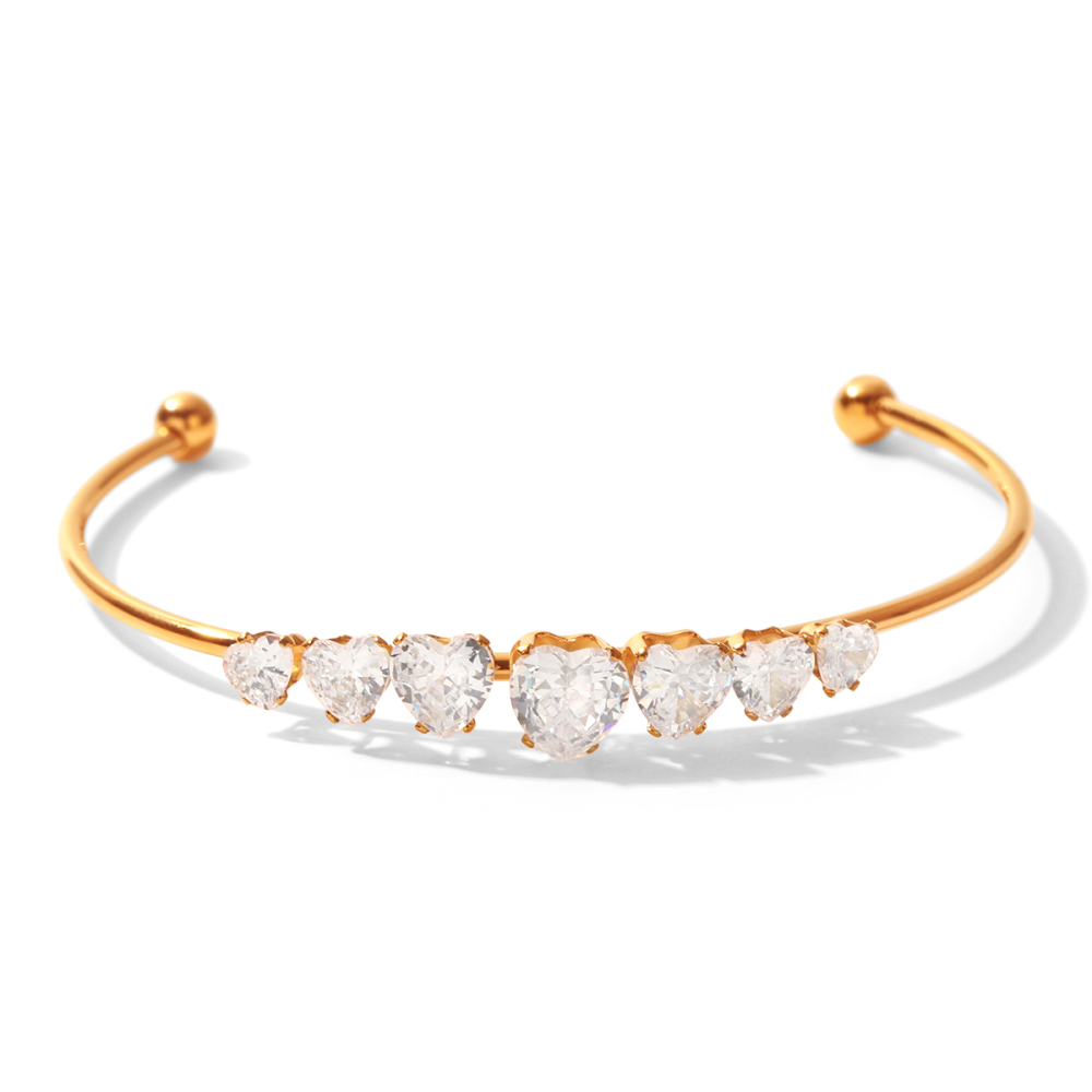 Bracelet Jonc Pour Femme Simple Series Daily Heart Ellipse Shape En Acier Inoxydable, Couleur Or, Avec Zircon, Étanche 