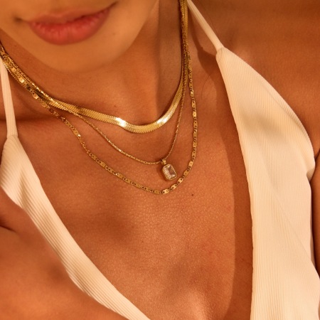 Colliers à maillons simples et irréguliers en acier inoxydable, couleur or, avec zircon, pour femmes 2
