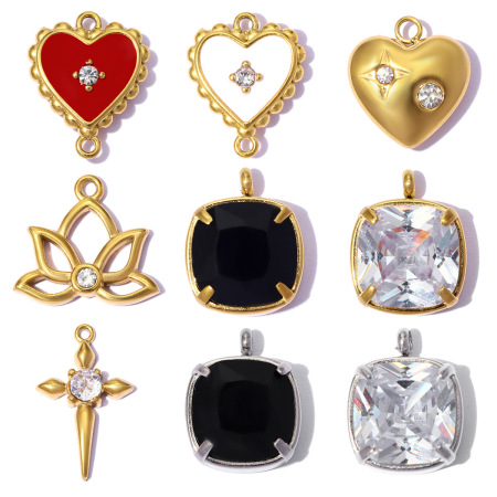 Pendentif femme rétro en forme de cœur géométrique, en acier inoxydable étanche, couleur or, orné de strass et de zircon.