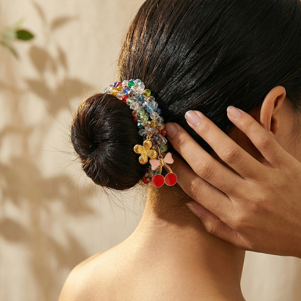 Chouchous Élastiques Pour Femmes, Ornés D'Un Pendentif En Cristal Couleur Dopamine, Fleur De Cerisier, À Faire Soi-Même Image4