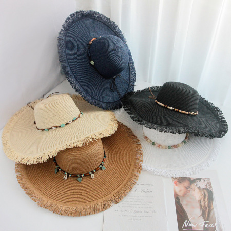 Chapeaux de paille unisexes en raphia, perles de vacances simples, coquillages, étoiles de mer, formes géométriques