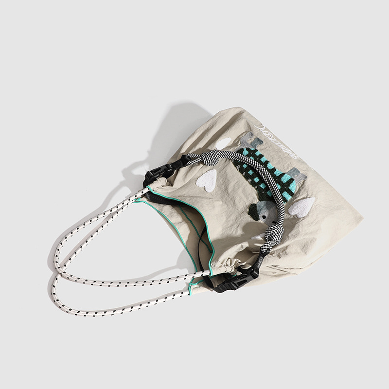 Sac Fourre-Tout Femme En Nylon À Motif Teckel Duveteux Et Froncé, Style Décontracté Image4