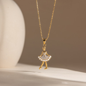 Colliers Pendentifs Pour Femmes En Acier Inoxydable, Étanches, Couleur Or, Ornés De Strass h5 Image4