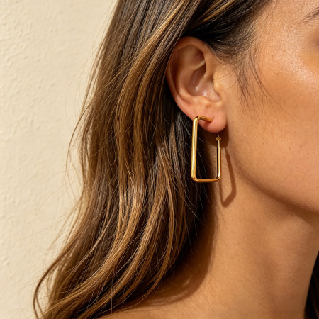 Boucles d'oreilles créoles classiques pour femmes, en acier inoxydable uni, étanches, couleur or 2