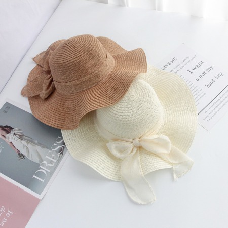 Chapeaux de paille pour femmes en raphia uni, ornés d'un joli nœud papillon, collection romantique 2