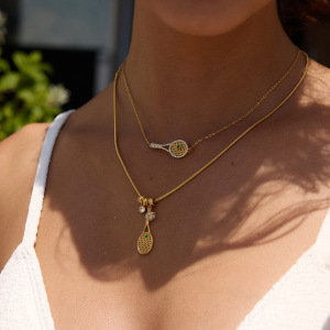 Collier Pendentif Femme En Forme De Raquette De Tennis, Acier Inoxydable, Étanche, Couleur Or, Zircon h5 Image2