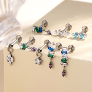 Boucles D'Oreilles Piercing Pour Femme, Forme Géométrique Simple En Étoile, Alliage De Titane, Couleur Or, Zircon. h5 Image5