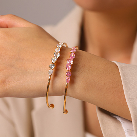 Bracelet jonc pour femme en acier inoxydable, forme simple elliptique, étanche, couleur or, zircon