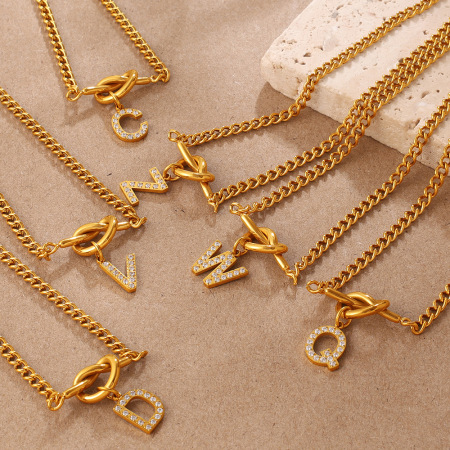 Colliers pendentifs pour femmes en acier inoxydable, étanches, couleur or et zircon, avec lettre