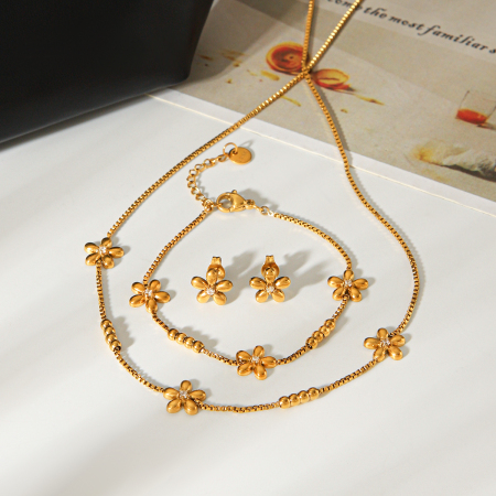 Colliers à maillons pour femmes, en acier inoxydable, couleur or, avec zircon, collection Simple Series Daily Flower