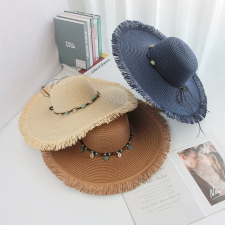 Chapeaux de paille unisexes en raphia, perles de vacances simples, coquillages, étoiles de mer, formes géométriques 2