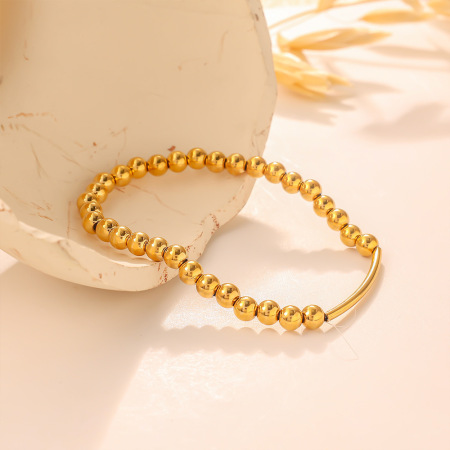 Bracelets perlés Simple Series Daily en acier inoxydable étanche couleur or pour femmes 2