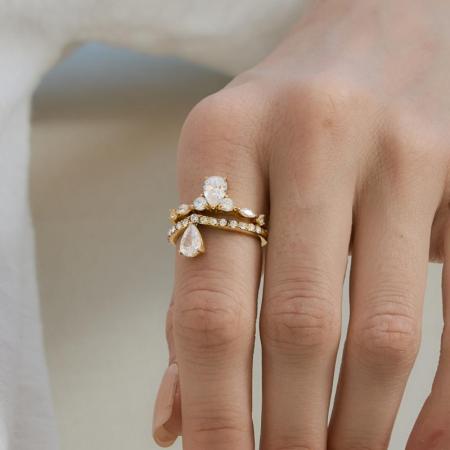 Bagues pour femmes en acier inoxydable doré, imperméables, serties de zircon et ornées d'une goutte d'eau luxueuse et simple. 2