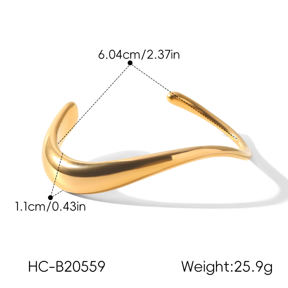 Bracelets Manchettes Pour Femmes En Acier Inoxydable Doré, Lignes Unies Et Étanches Image2