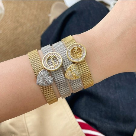 Bracelet chaîne femme Simple Series Retro avec lettre cœur et cercle en acier titane couleur or et zircon