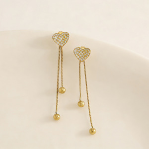 Boucles D'Oreilles Pendantes Pour Femme En Acier Inoxydable Doré, En Forme De Cœur, Avec Strass, Étanches. h5 Image4