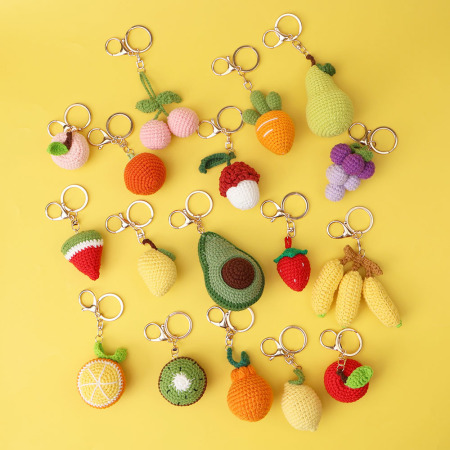 Porte-clés en coton tissé, motif fruit mignon et irrégulier, de la série Simple. Série Simple.
