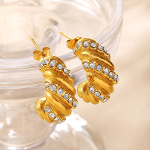 Boucles D'Oreilles Puces Pour Femmes, Forme Irrégulière, En Acier Inoxydable, Couleur Or, Étanches, Avec Strass, Collection Simple Series Daily h5 Image3