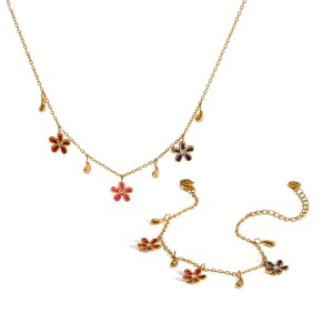 Ensembles De Bijoux Pour Femmes Élégants En Acier Inoxydable Doré, Ornés De Zircon Et De Fleurs, De La Série Romantique h5 Image4
