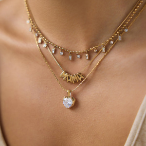 Ensembles De Colliers Pour Femmes En Acier Inoxydable, Imperméables, Couleur Or Et Zircon, Avec Lettres Simples h5 Image3