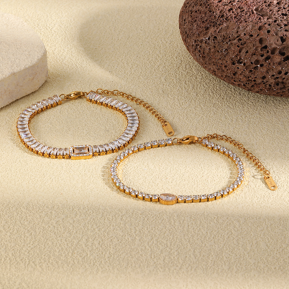Bracelet Chaîne Pour Femme En Acier Inoxydable Doré, Imperméable, En Forme De Cœur, Orné De Zircon Et De Zircon. Image5