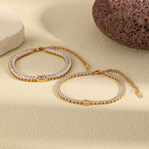 Bracelet Chaîne Pour Femme En Acier Inoxydable Doré, Imperméable, En Forme De Cœur, Orné De Zircon Et De Zircon. h5 Image5