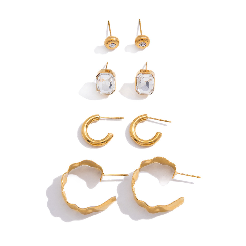 Boucles D'Oreilles Classiques Rondes En Acier Inoxydable Étanche, Couleur Or, Avec Zircon Pour Femmes Image5
