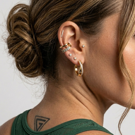 Boucles d'oreilles créoles simples en acier inoxydable, étanches, couleur or, ornées de strass. 2