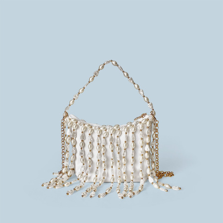 Sac carré pour femme en acrylique orné de perles et d'une chaînette, style soirée