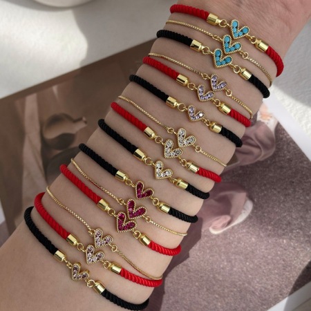 Bracelets tressés pour femmes en cuivre et zircon en forme de cœur