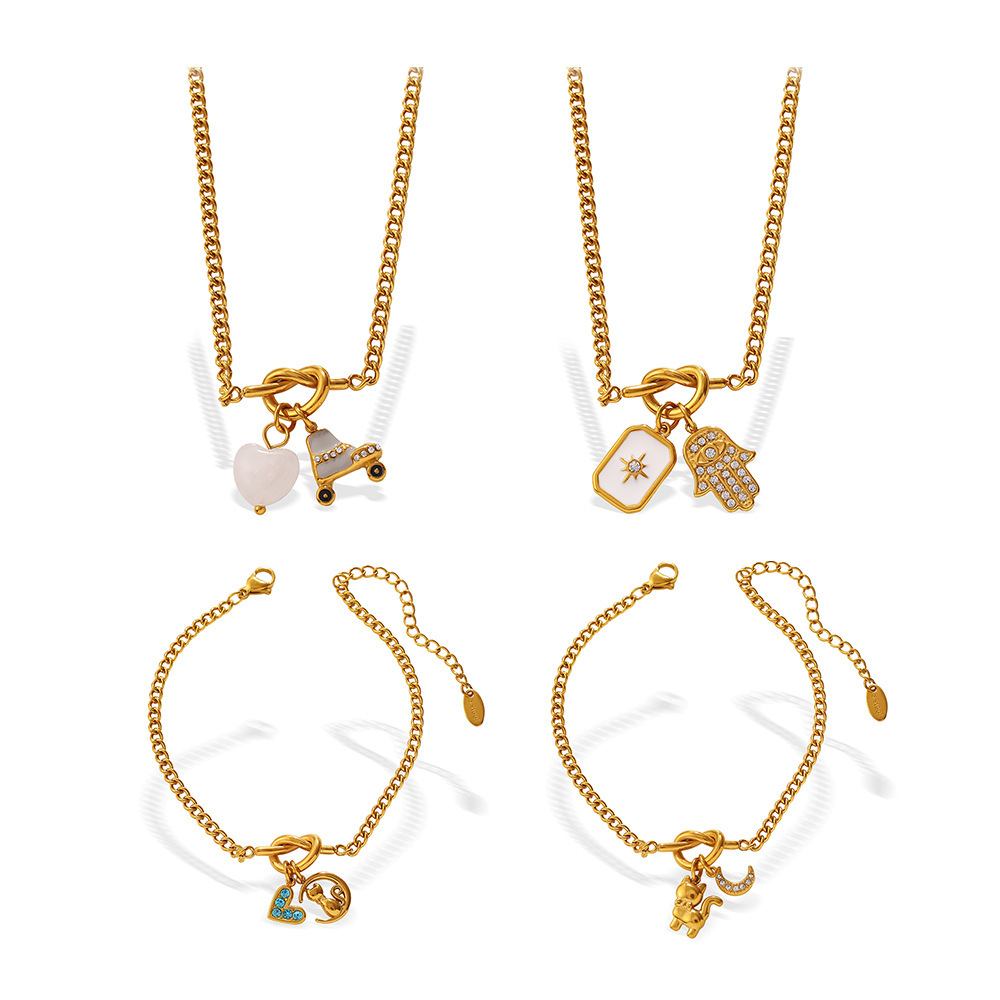 Ensembles De Bijoux Pour Femmes En Acier Inoxydable Imperméable, Couleur Or, Ornés De Strass Et De Zircon, Au Style Rétro En Forme De Cœur Et D'Animal. h5Image5
