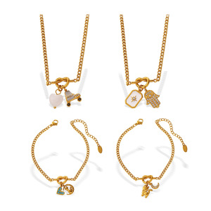 Ensembles De Bijoux Pour Femmes En Acier Inoxydable Imperméable, Couleur Or, Ornés De Strass Et De Zircon, Au Style Rétro En Forme De Cœur Et D'Animal. h5 Image5