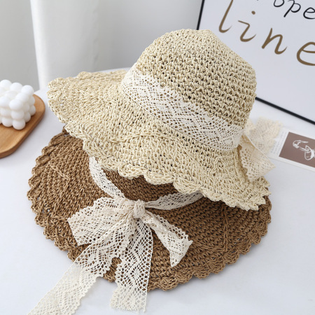 Chapeaux de paille pour femmes en raphia uni, ornés d'un nœud papillon, collection romantique