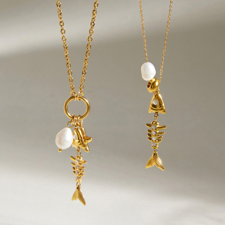 Colliers pendentifs pour femmes en acier inoxydable étanche, motif poisson mignon, collection Simple