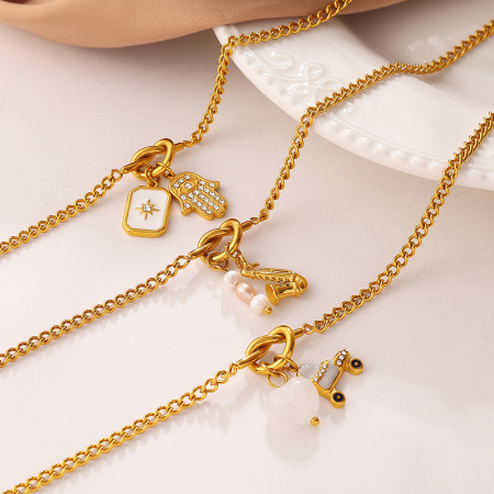 Ensembles de bijoux pour femmes en acier inoxydable imperméable, couleur or, ornés de strass et de zircon, au style rétro en forme de cœur et d'animal. 2