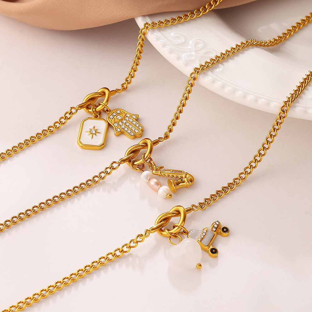 Ensembles De Bijoux Pour Femmes En Acier Inoxydable Imperméable, Couleur Or, Ornés De Strass Et De Zircon, Au Style Rétro En Forme De Cœur Et D'Animal. h5Image2