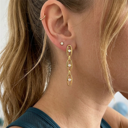 Boucles d'oreilles pendantes pour femme, élégantes et à pompon, en acier inoxydable, imperméables, couleur or, avec zircon. Collection Simple.