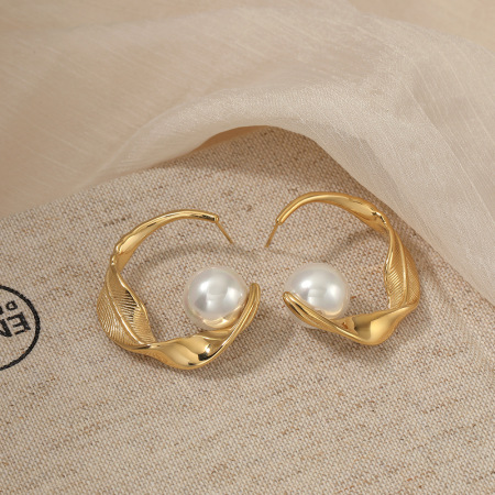 Boucles d'oreilles puces rétro en acier inoxydable, imperméables, couleur or, avec perles, pour femmes 2