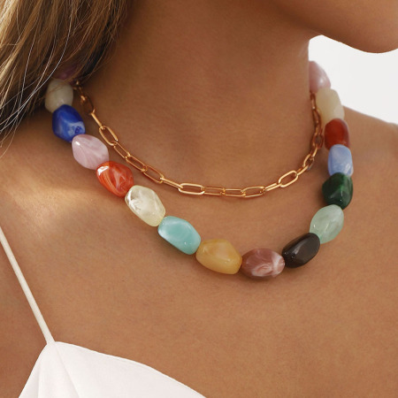 Colliers de perles romantiques pour femmes, en résine acrylique et perles multicolores.