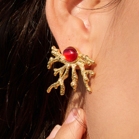 Ensembles de colliers pour femmes en acier inoxydable, pierre artificielle couleur or, style rétro océanique et corail
