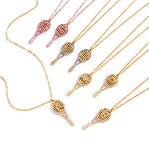Collier Pendentif Femme En Forme De Raquette De Tennis, Acier Inoxydable, Étanche, Couleur Or, Zircon h5 Image5