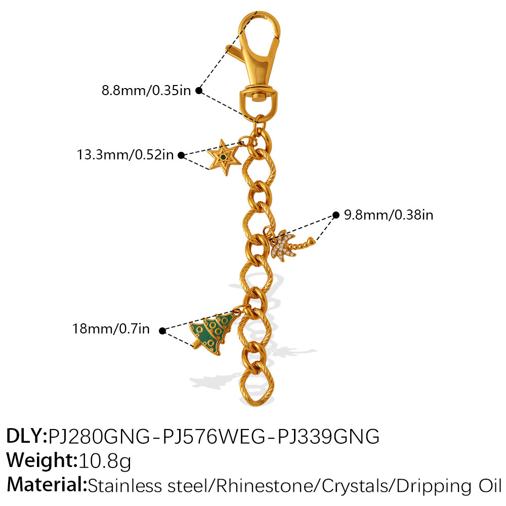 Porte-Clés En Acier Inoxydable Doré Avec Zircon Et Fleur En Forme D'Étoile 