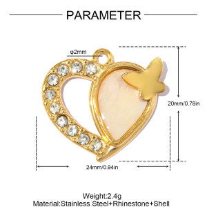 Pendentif Femme En Acier Inoxydable Étanche Couleur Or, Motif Cheval De Manège Mignon, Cœur Et Papillon h5 