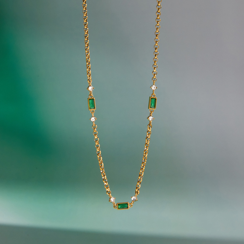 Collier Pendentif Femme En Acier Inoxydable, Couleur Or, Avec Zircon Et Chaîne Goutte Simple h5Image5