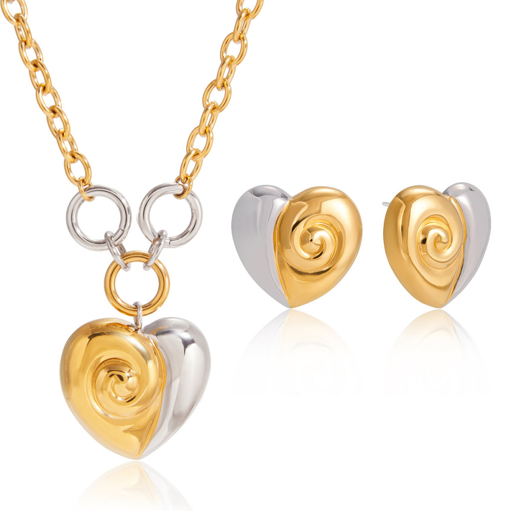 Ensembles De Colliers Pour Femmes En Acier Inoxydable Imperméable, Couleur Or Et Argent, Avec Motif Cœur Simple Image7