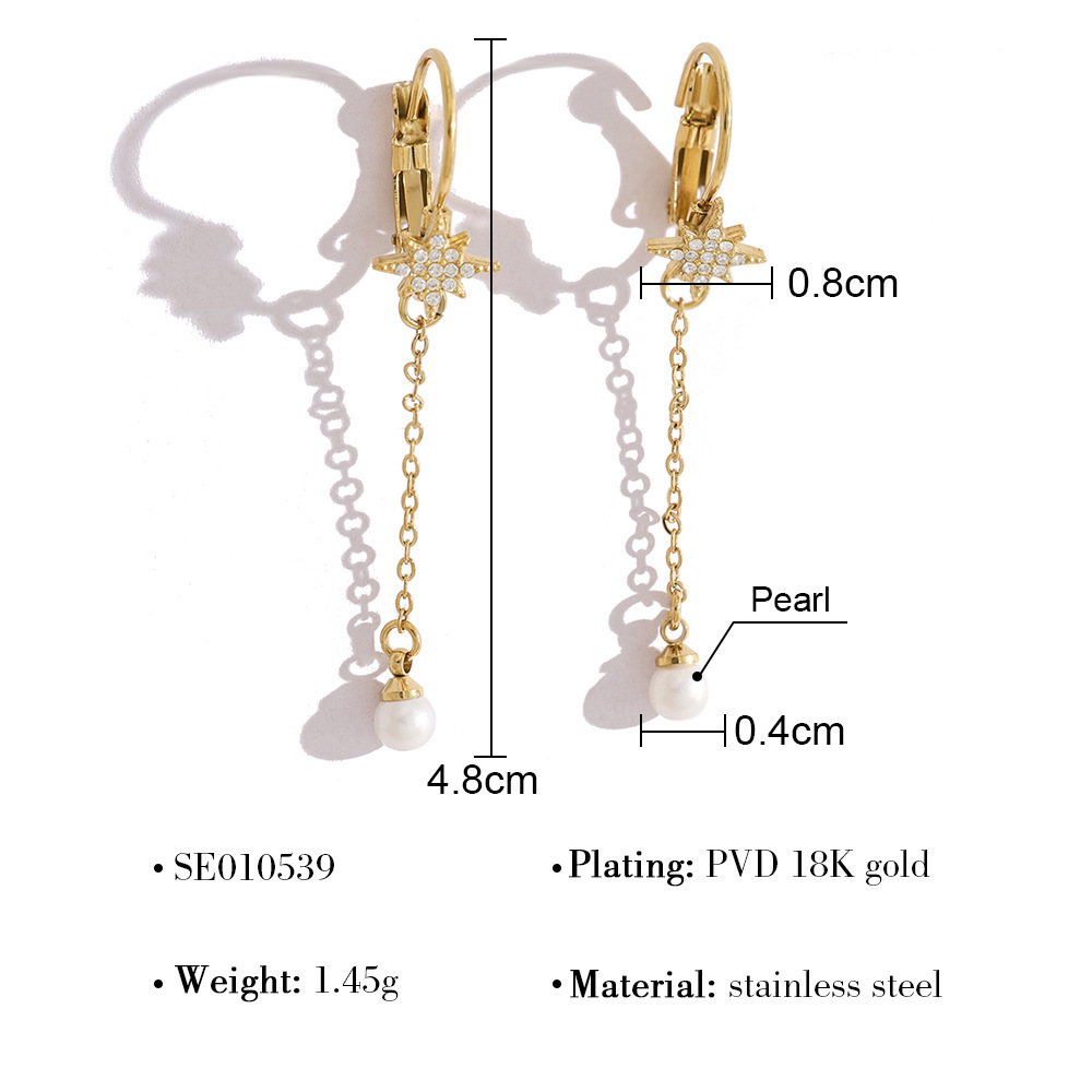 Boucles D'Oreilles Pendantes Élégantes En Acier Inoxydable, Imperméables, Couleur Or, Avec Zircon, En Forme D'Étoile De Mer.