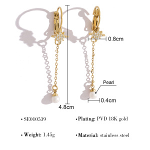 Boucles D'Oreilles Pendantes Élégantes En Acier Inoxydable, Imperméables, Couleur Or, Avec Zircon, En Forme D'Étoile De Mer. h5