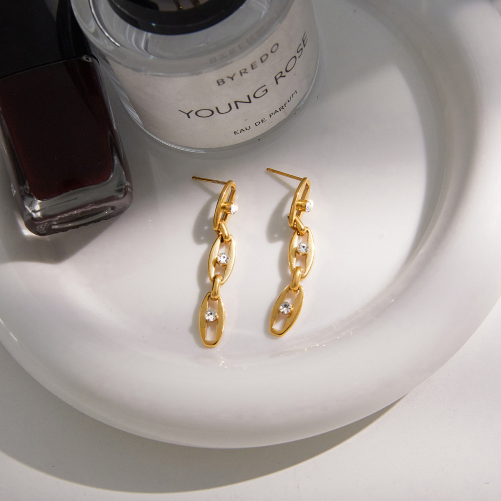 Boucles D'Oreilles Pendantes Pour Femme, Élégantes Et À Pompon, En Acier Inoxydable, Imperméables, Couleur Or, Avec Zircon. Collection Simple. Image2