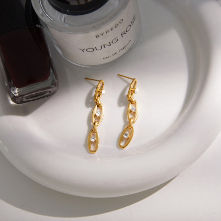 Boucles d'oreilles pendantes pour femme, élégantes et à pompon, en acier inoxydable, imperméables, couleur or, avec zircon. Collection Simple. 2