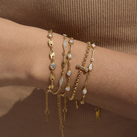 Bracelet chaîne femme simple en acier inoxydable, étanche, couleur or, avec zircon. 2